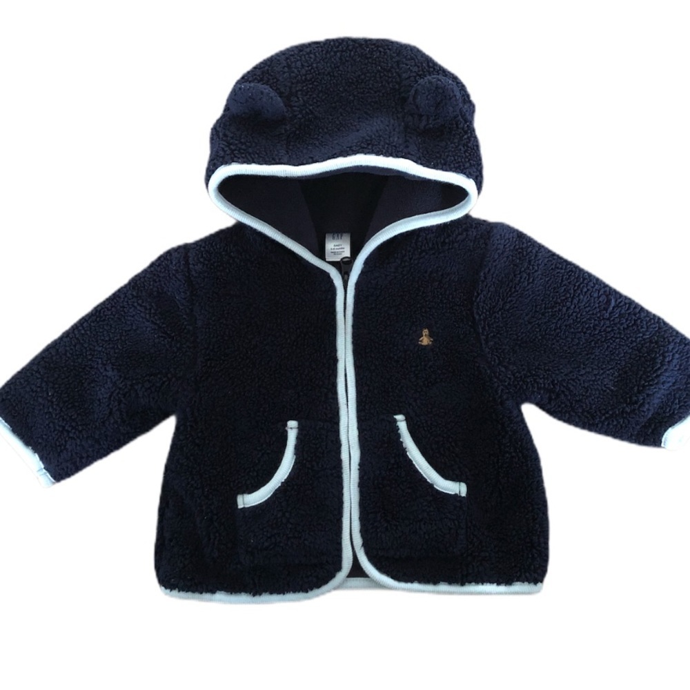 Gap Fuzzy Navy Blue Teddy Bear Ears Baby Hoodie